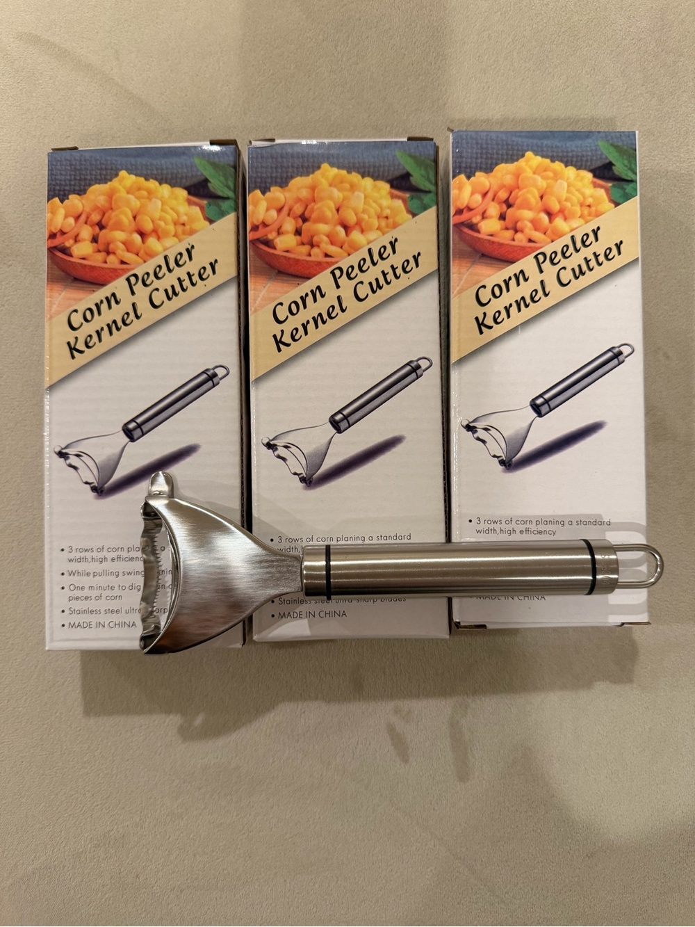 New Lot of 3 Stainless Steel Corn Peeler Kernel Cutter - Silver